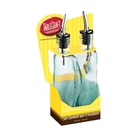 Tablecraft TableCraft Gemelli Clear Glass/Steel Oil and Vinegar Set w/Pourer 17 oz H918